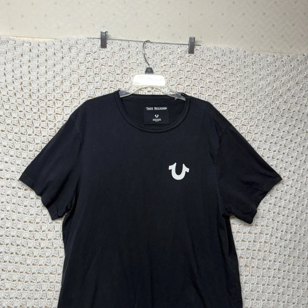 True Religion T-Shirt Mens 2XL Black Cotton White Graphic Short Sleeve Crew Neck